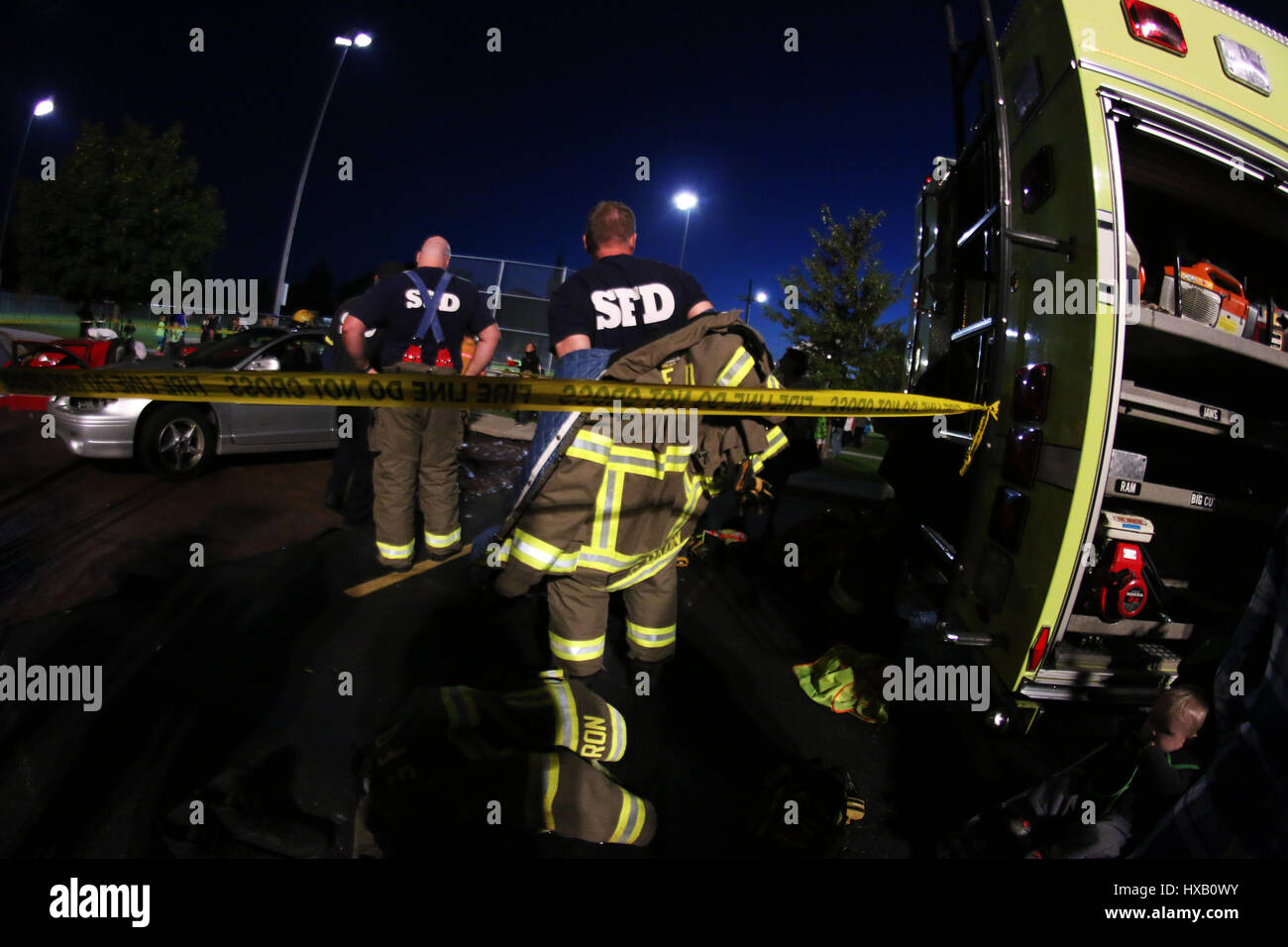 Slinger Fire Department Fire Safety Night Extrication Stock Photo