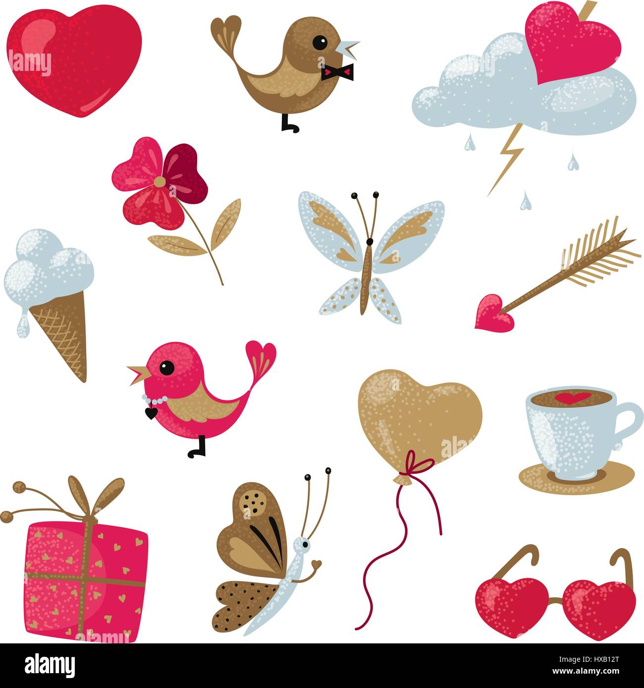 Vector set of icons on the theme of love. Isolated objects on a white ...