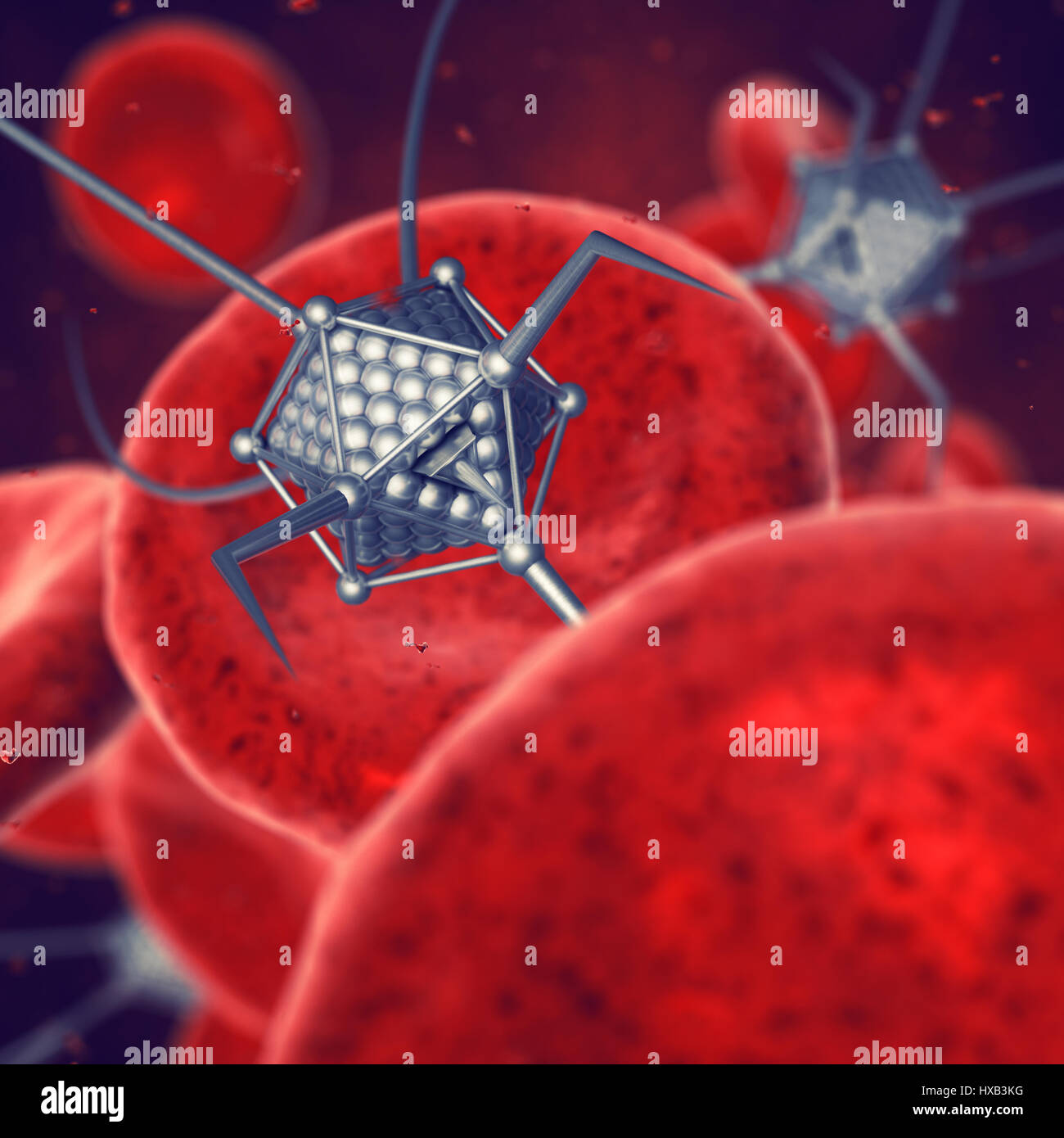 Nanorobots and blood cells , Nanotechnology , Nanorobotics and Bioengineering Stock Photo