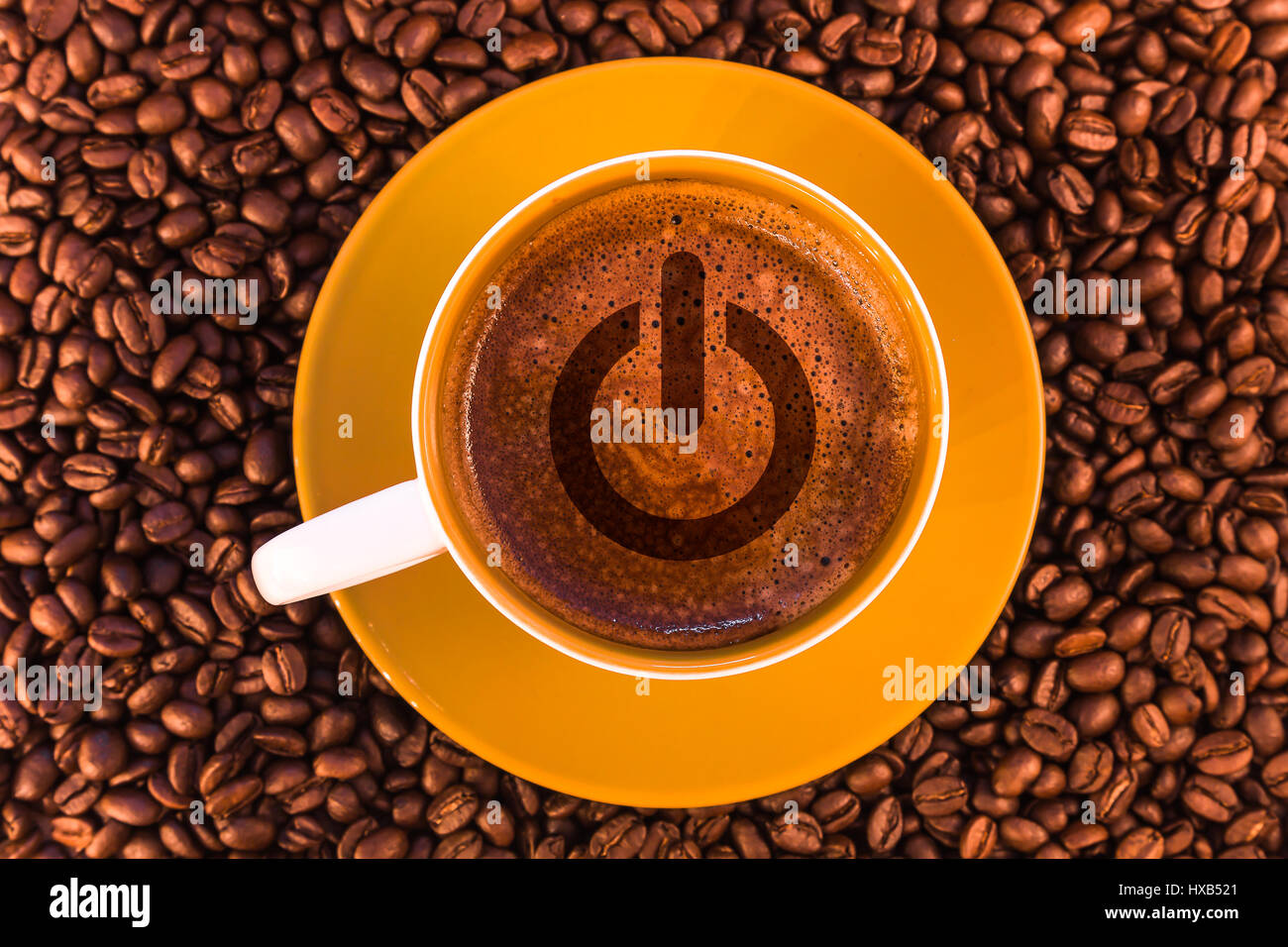 switch on-off symbol on fresh espresso with a beautiful crema and ...
