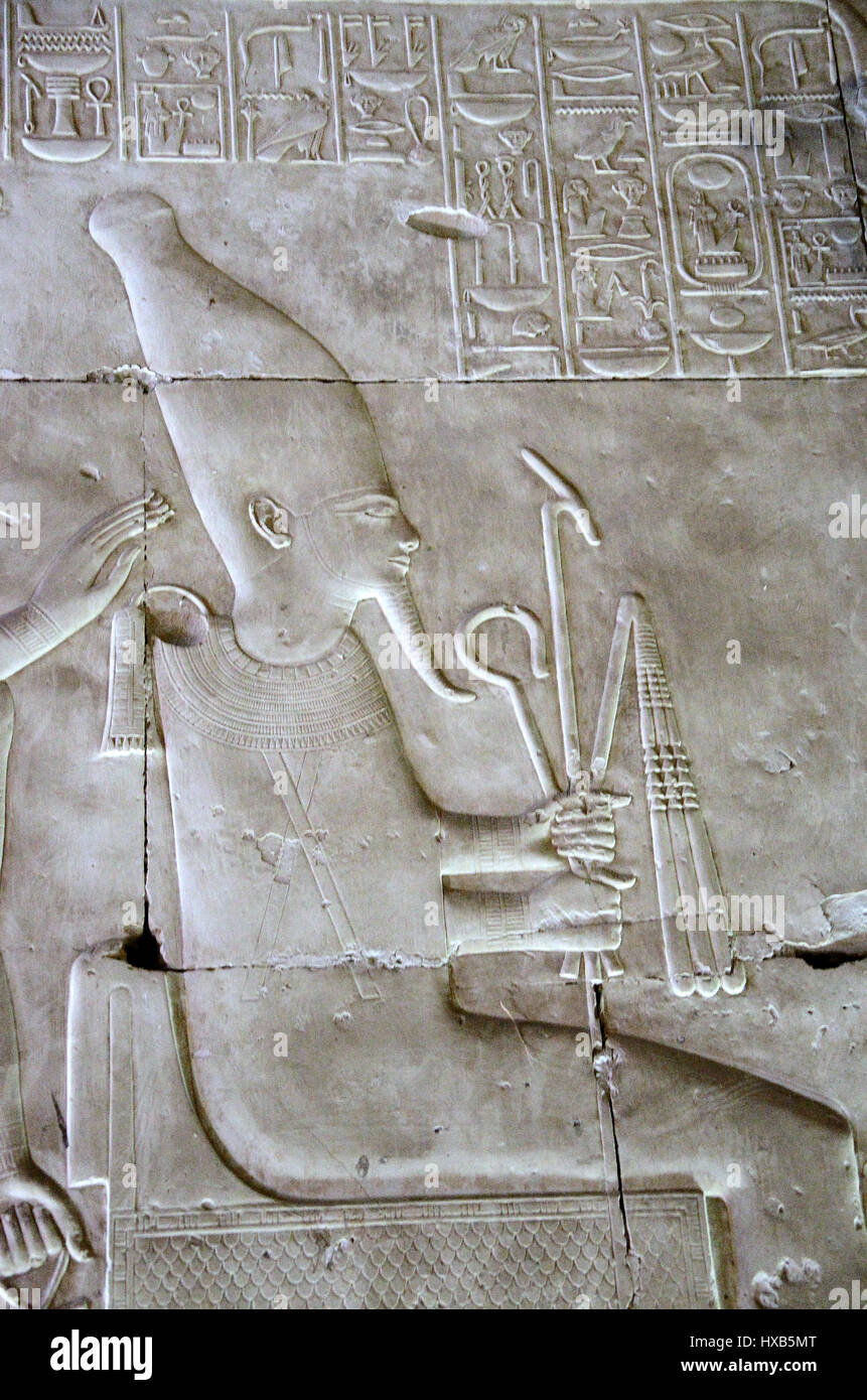 Osiris in the temple of Seti l at Abydos Stock Photo