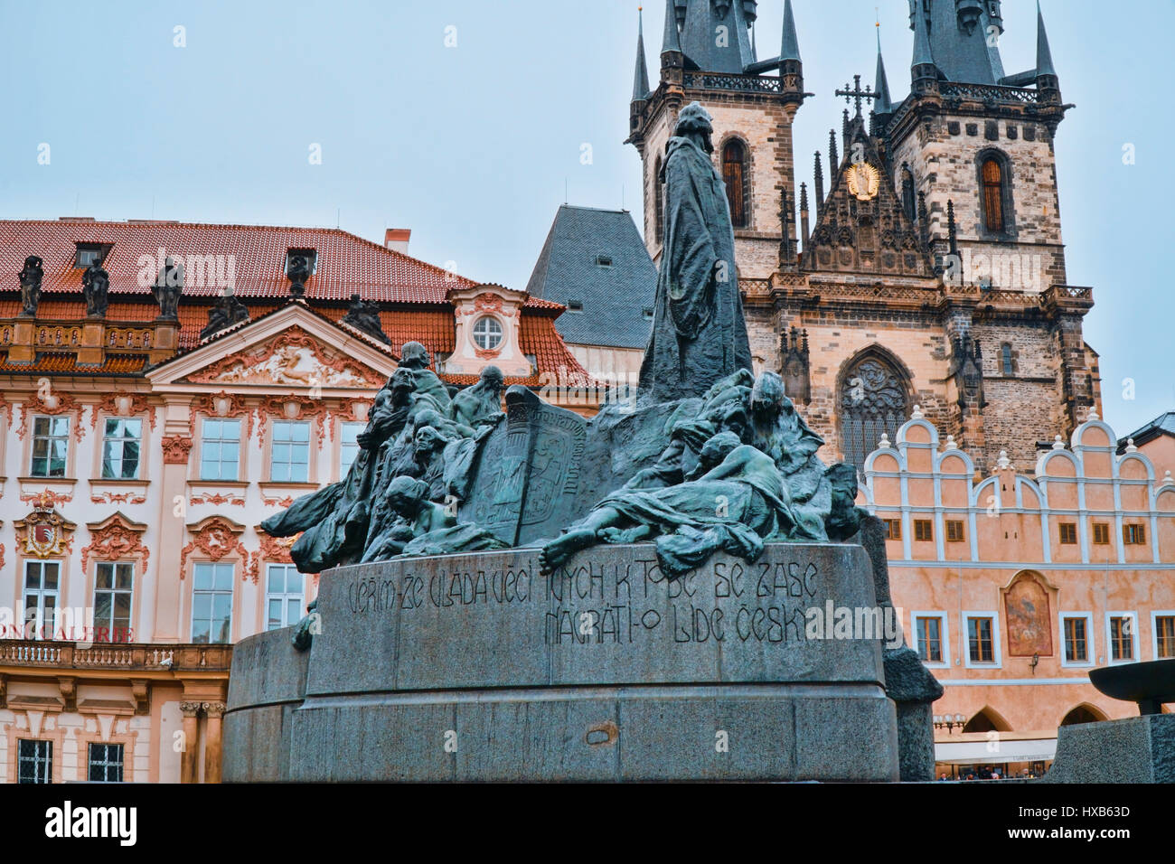 Big monument in the middle of Old Town Square in Prague Stock Photo