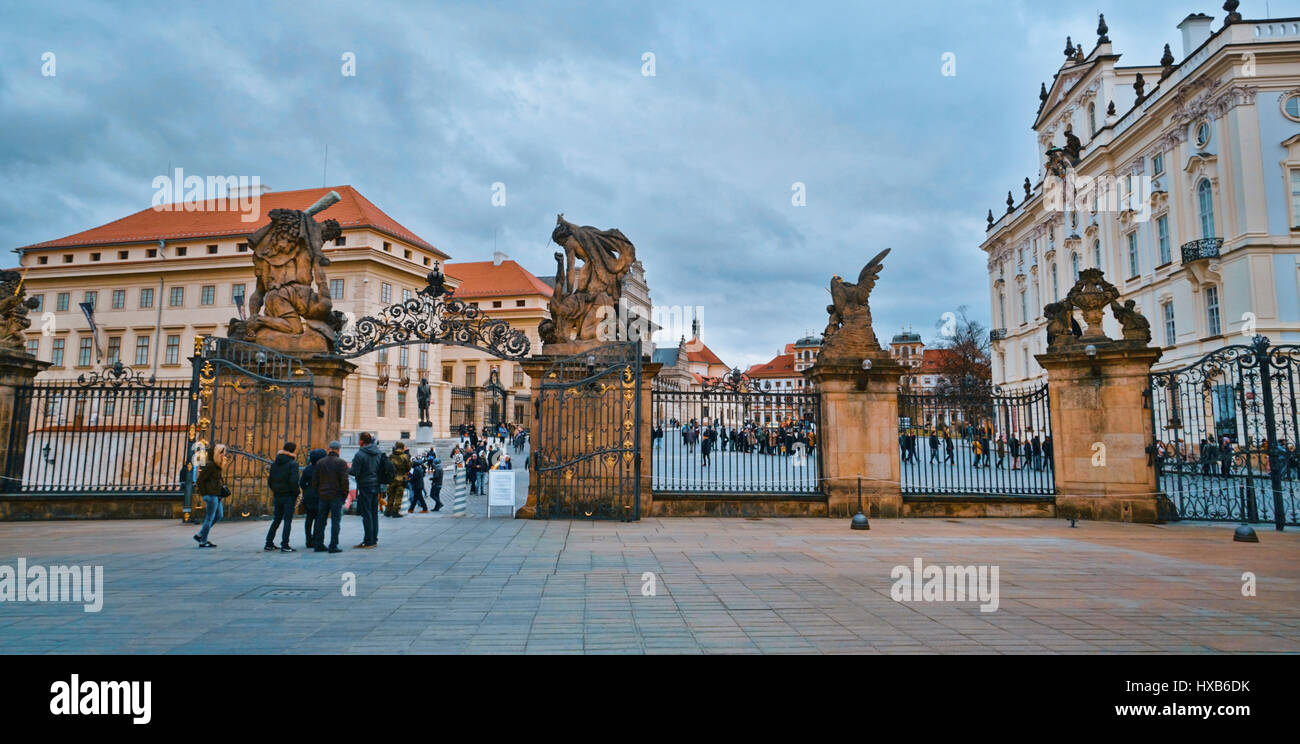 A square at Prague Castle - a beautiful place - PRAGUE / CZECH REPUBLIC - MARCH 20, 2017 Stock Photo