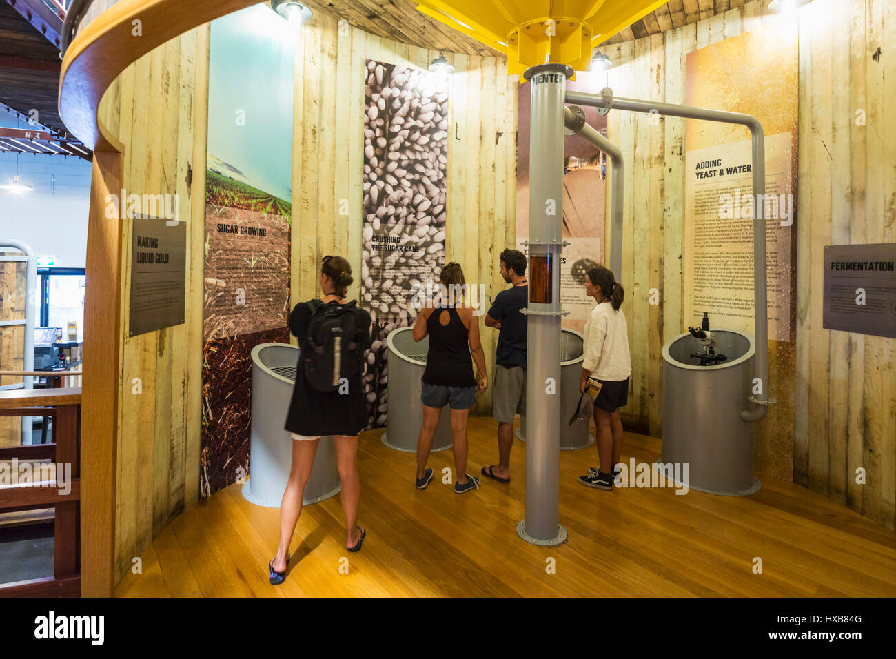 Visitors learning about the history of Bundaberg Rum in the Museum Experience.  Bundaberg, Queensland, Australia Stock Photo