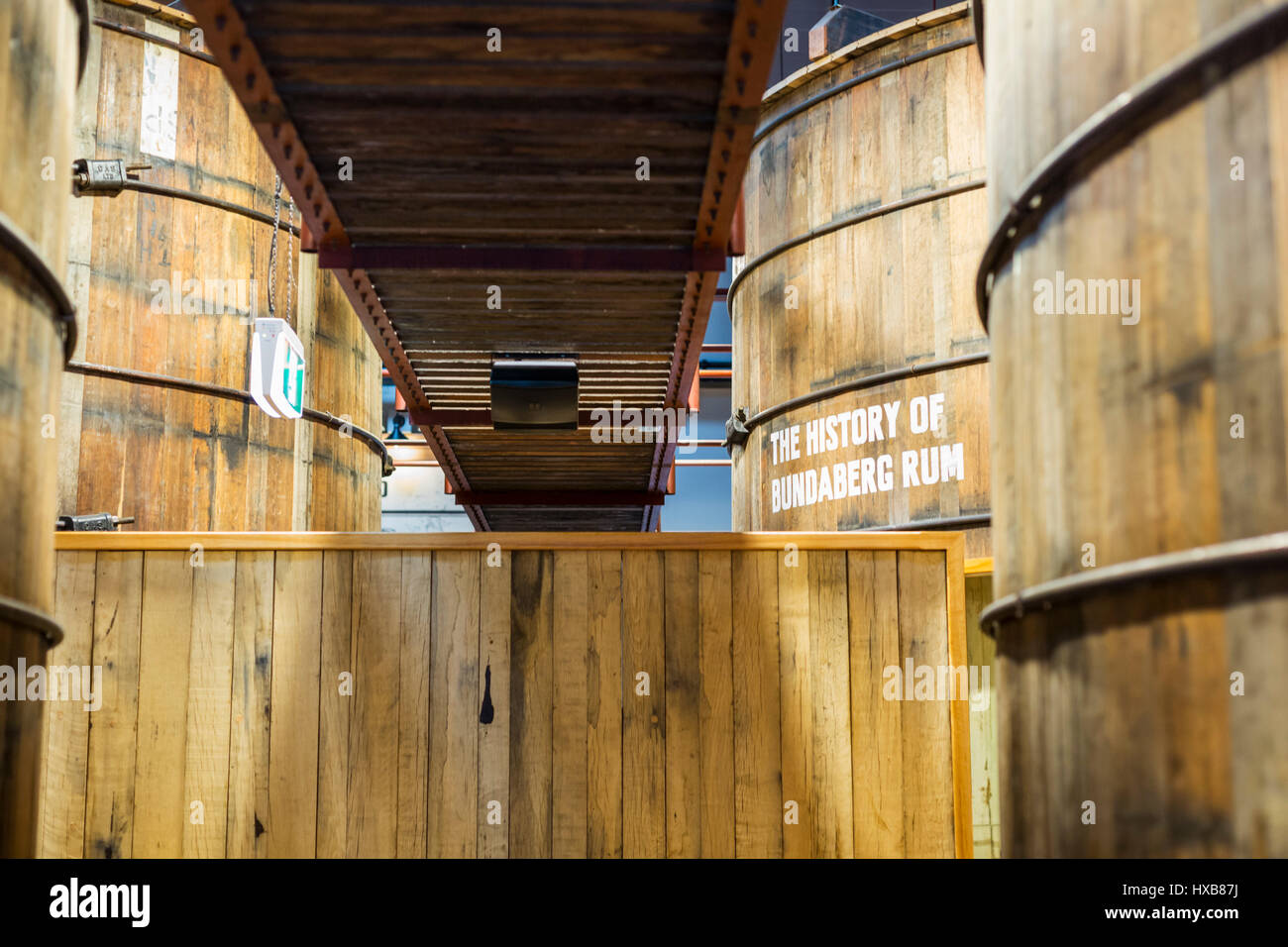 Rum storage vats convetered to history exhibits in the Bundaberg Rum Distillery Visitor Centre.  Bundaberg, Queensland, Australia Stock Photo