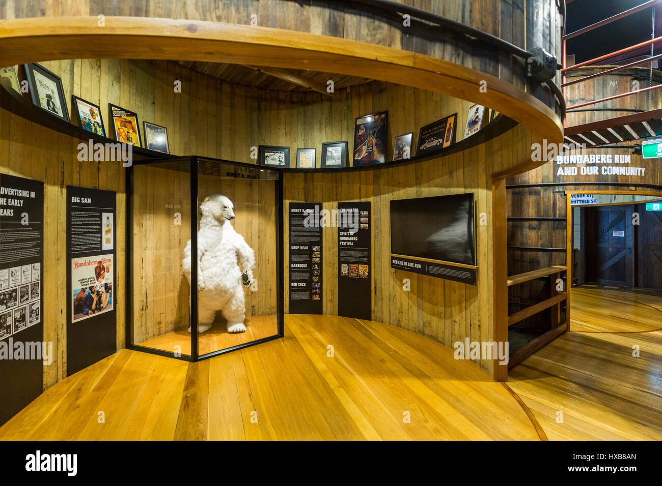 Exhibits detailing the history of Bundaberg Rum in the Bundaberg Rum Distillery Visitor Centre.  Bundaberg, Queensland, Australia Stock Photo