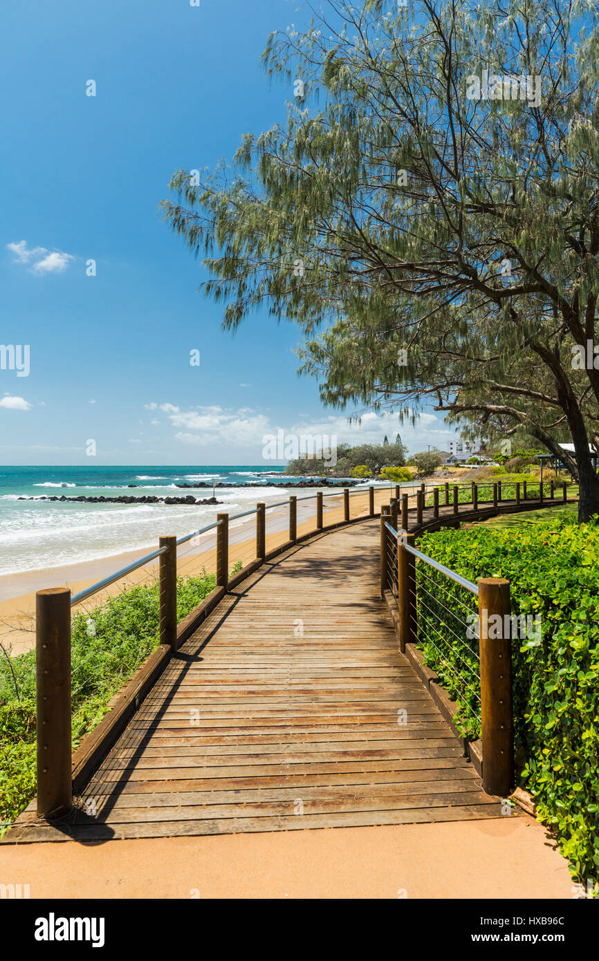 View along Esplanade boardwalk at Bargara Beach, Bundaberg, Queensland, Australia Stock Photo
