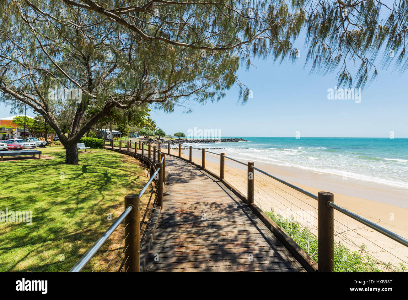 View along Esplanade boardwalk at Bargara Beach, Bundaberg, Queensland, Australia Stock Photo