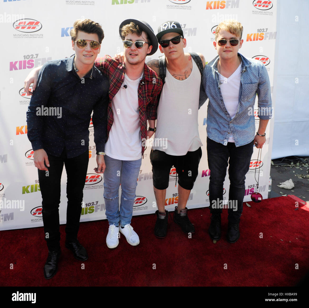 Jake Roche and Rixton backstage red carpet during 102.7 KIIS FM's 2014 Wango Tango at StubHub Center on May 10, 2014 in Los Angeles, California. Stock Photo