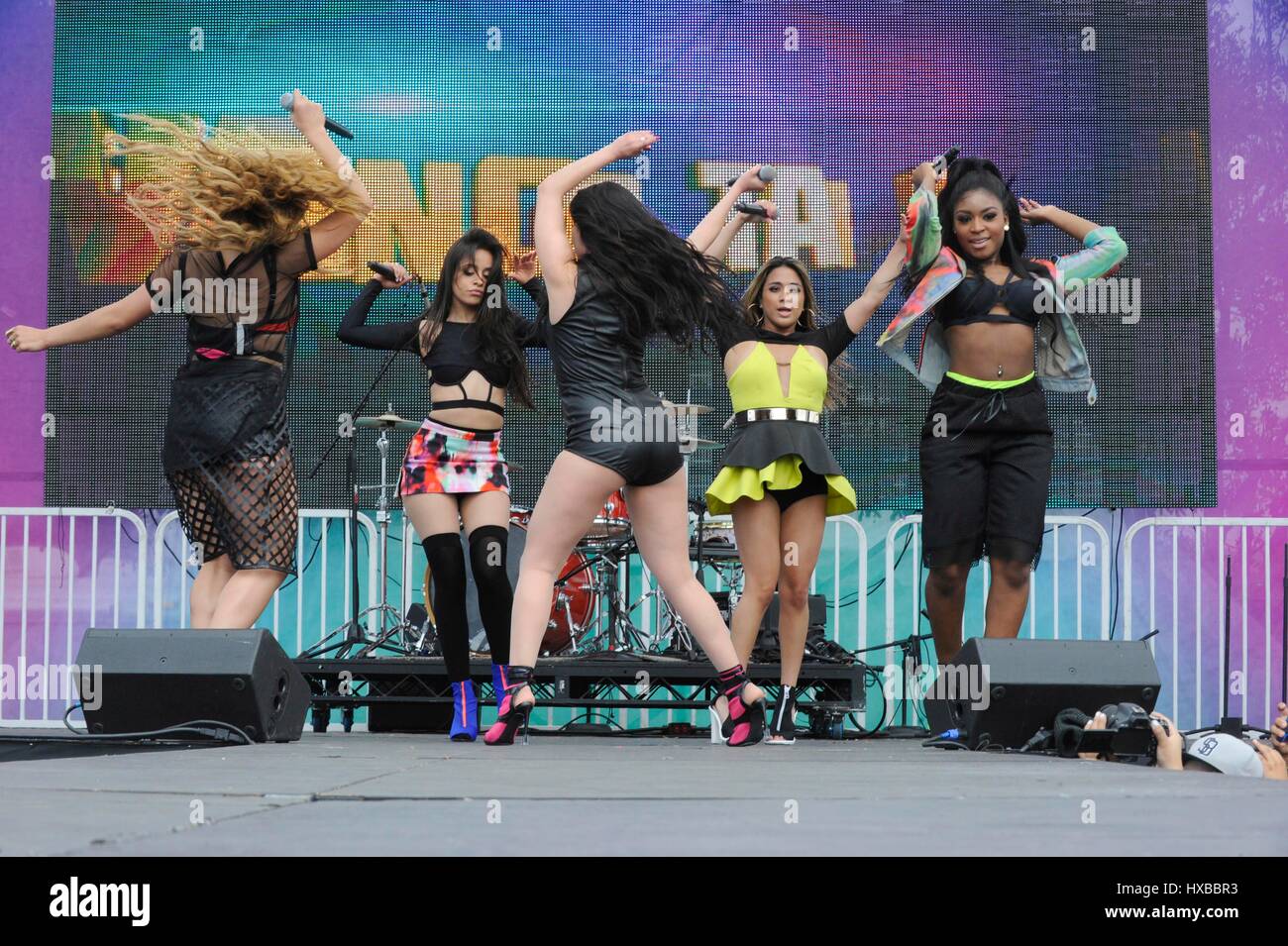 Fifth Harmony performs live concert at the 2015 KIIS FM Wango Tango Village Stage at the StubHub Center on May 9th, 2015 in Carson, California. Stock Photo