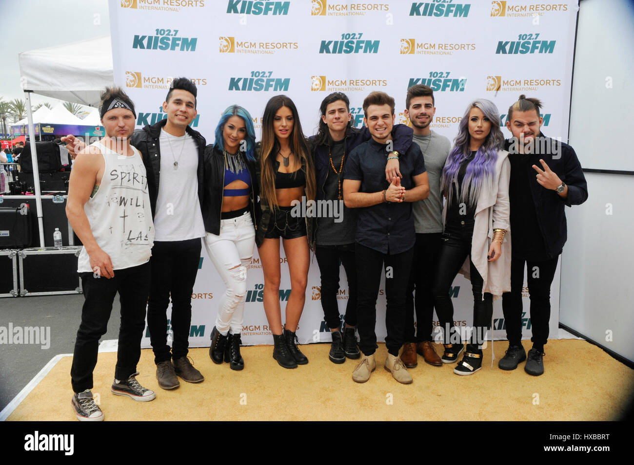 Syd Youth and Los 5 backstage on the red carpet at the 2015 KIIS FM Wango Tango Village Stage at the StubHub Center on May 9th, 2015 in Carson, California. Stock Photo