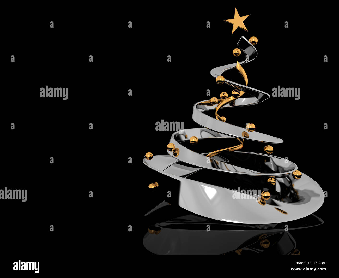 abstract 3d illustration of stylized christmas tree over black ...