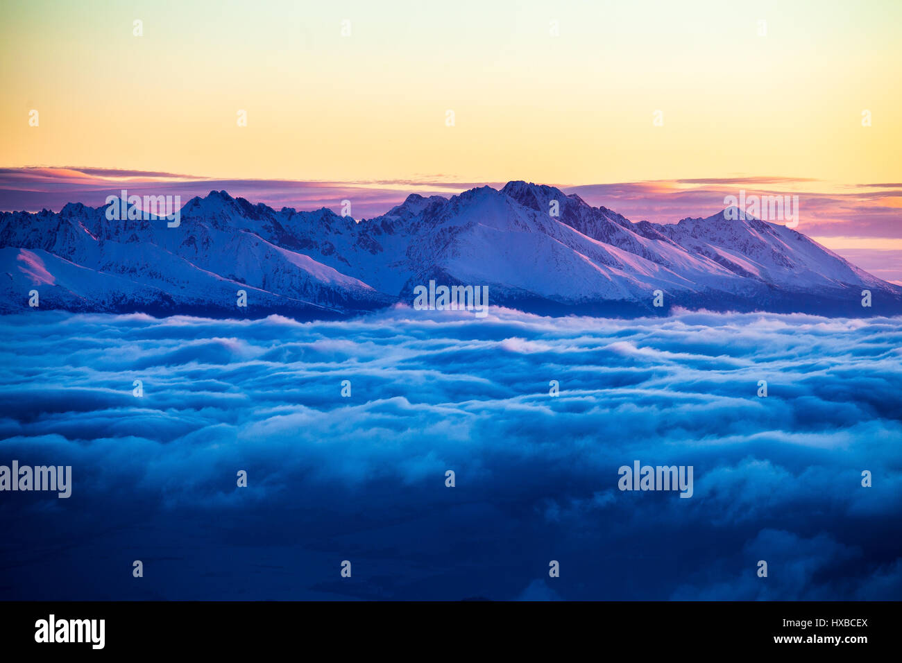 High Tatras photographed with beautiful morning inversion Stock Photo ...