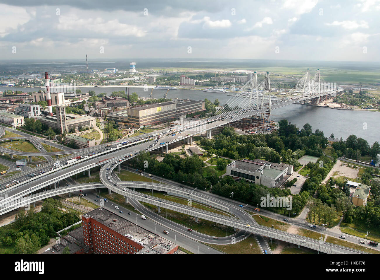 STPETERSBURG, RUSSIA JULY 19 Road interchange Ring Road and Avenue Obukhovskoy Oborony