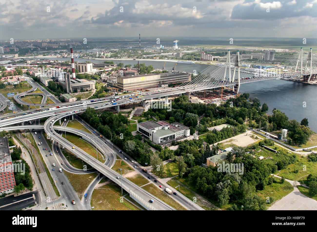 STPETERSBURG, RUSSIA JULY 19, 2007 Road interchange Ring Road and Avenue Obukhovskoy Oborony