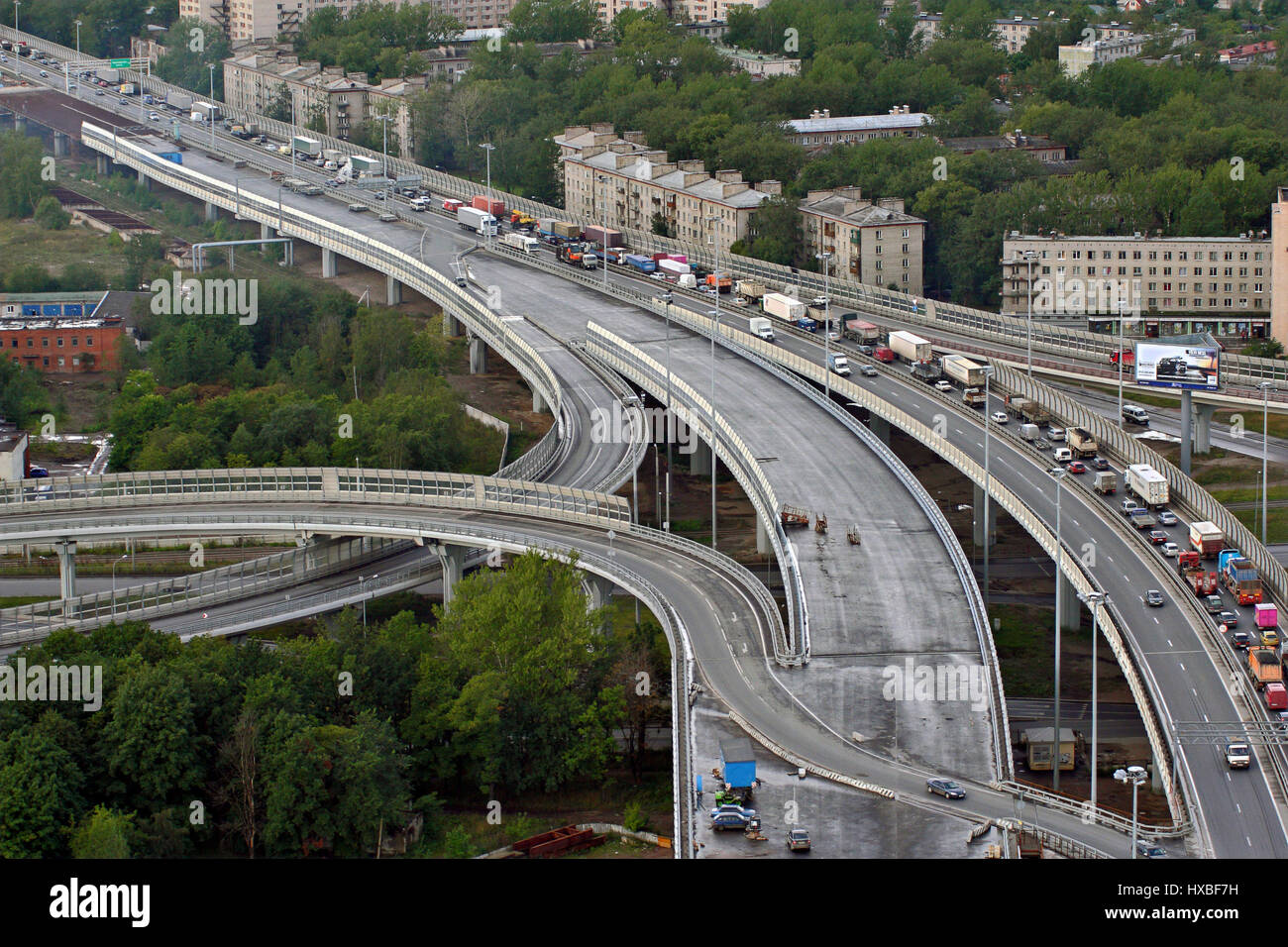 StPetersburg, Russia August 31, 2007 Vehicular traffic on newly built roundabout ring road