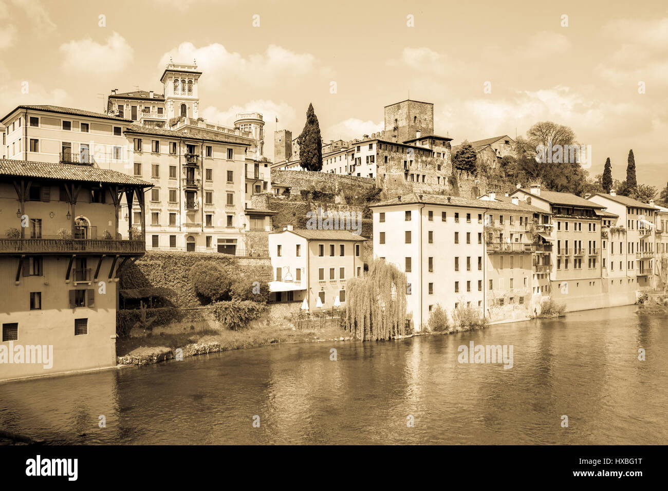 Typical houses on the banks of the Adige river in Verona, Italy Stock ...