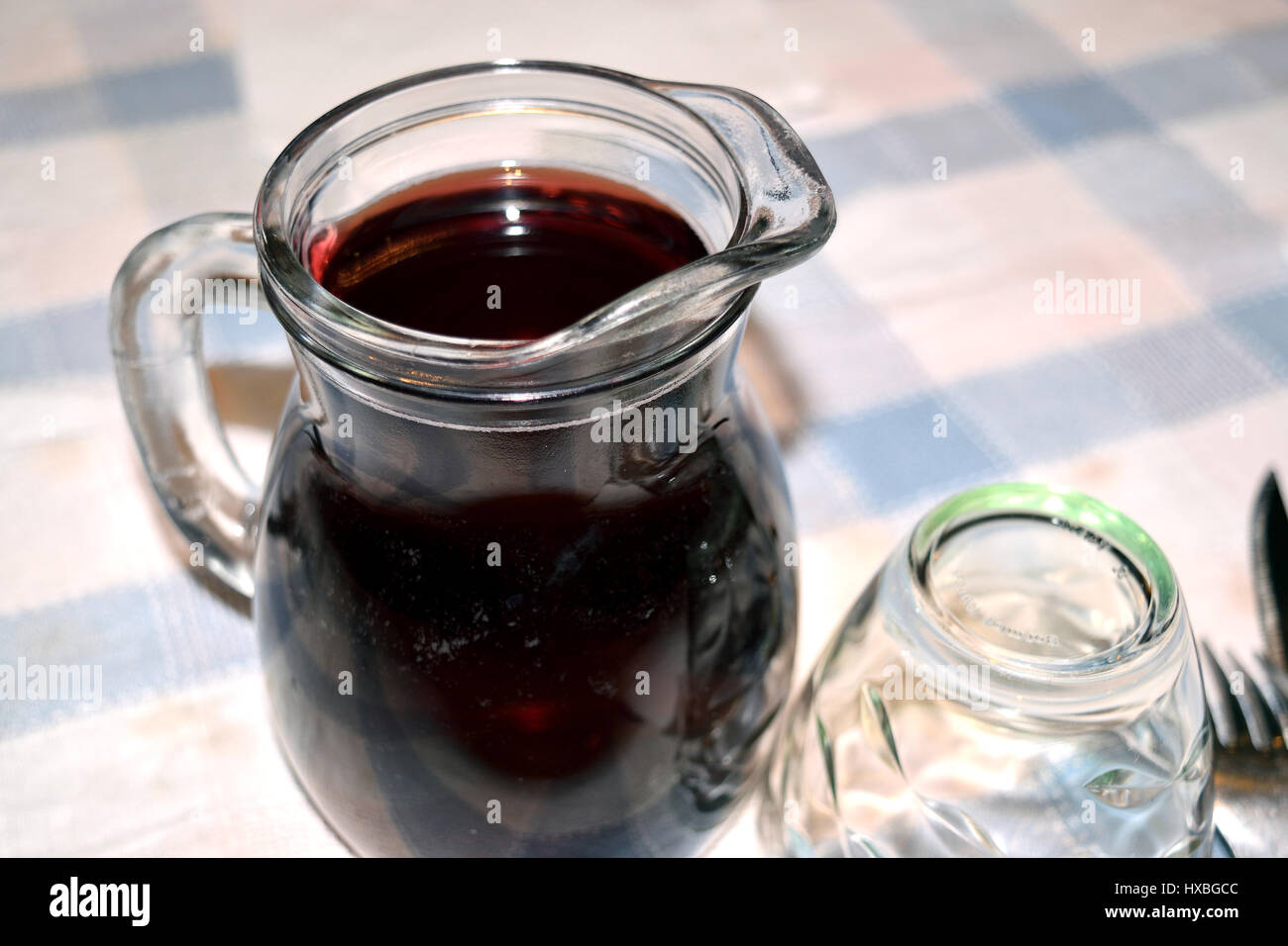 small carafe with red home made wine Stock Photo