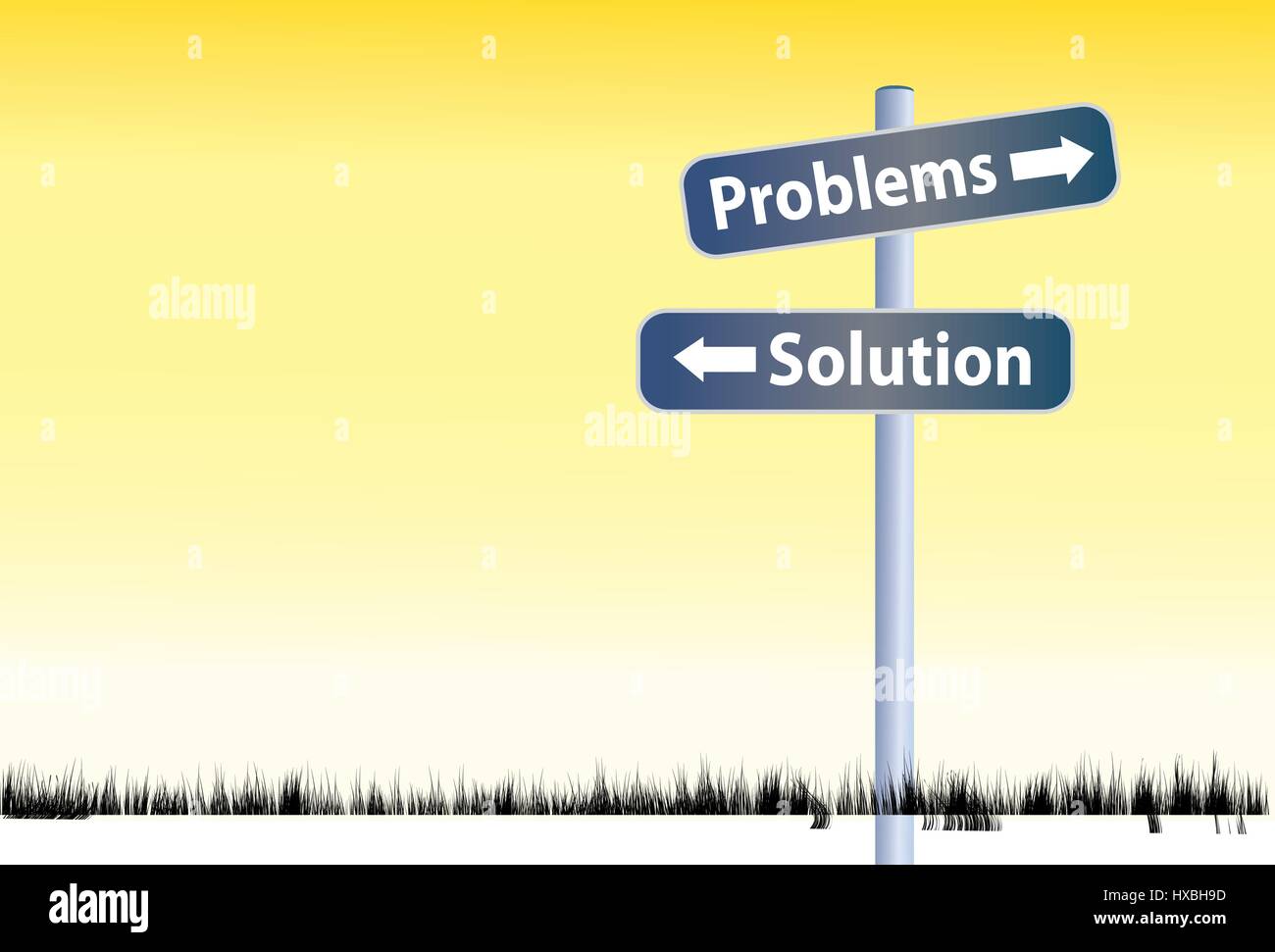 Illustration of problems and solution ahead road sign against yellow
