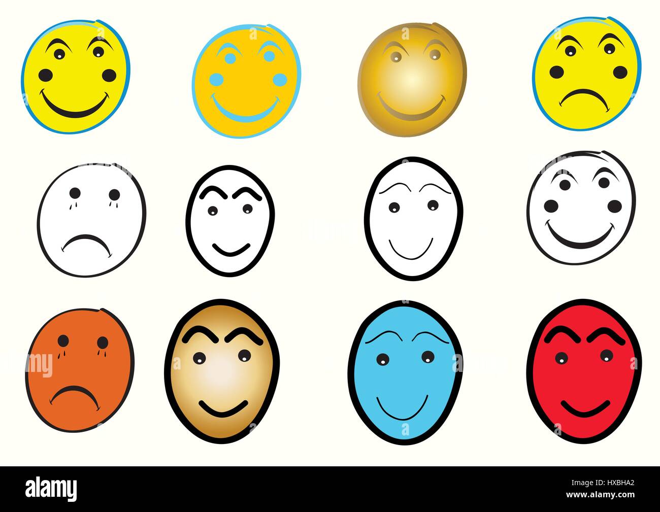a set of smiley and sad faces on white background Stock Vector