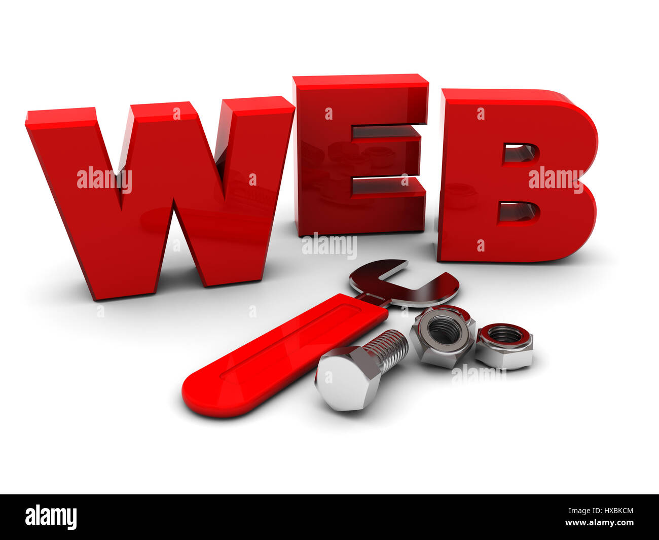abstract 3d illustration of text 'web' with wrench and nuts Stock Photo
