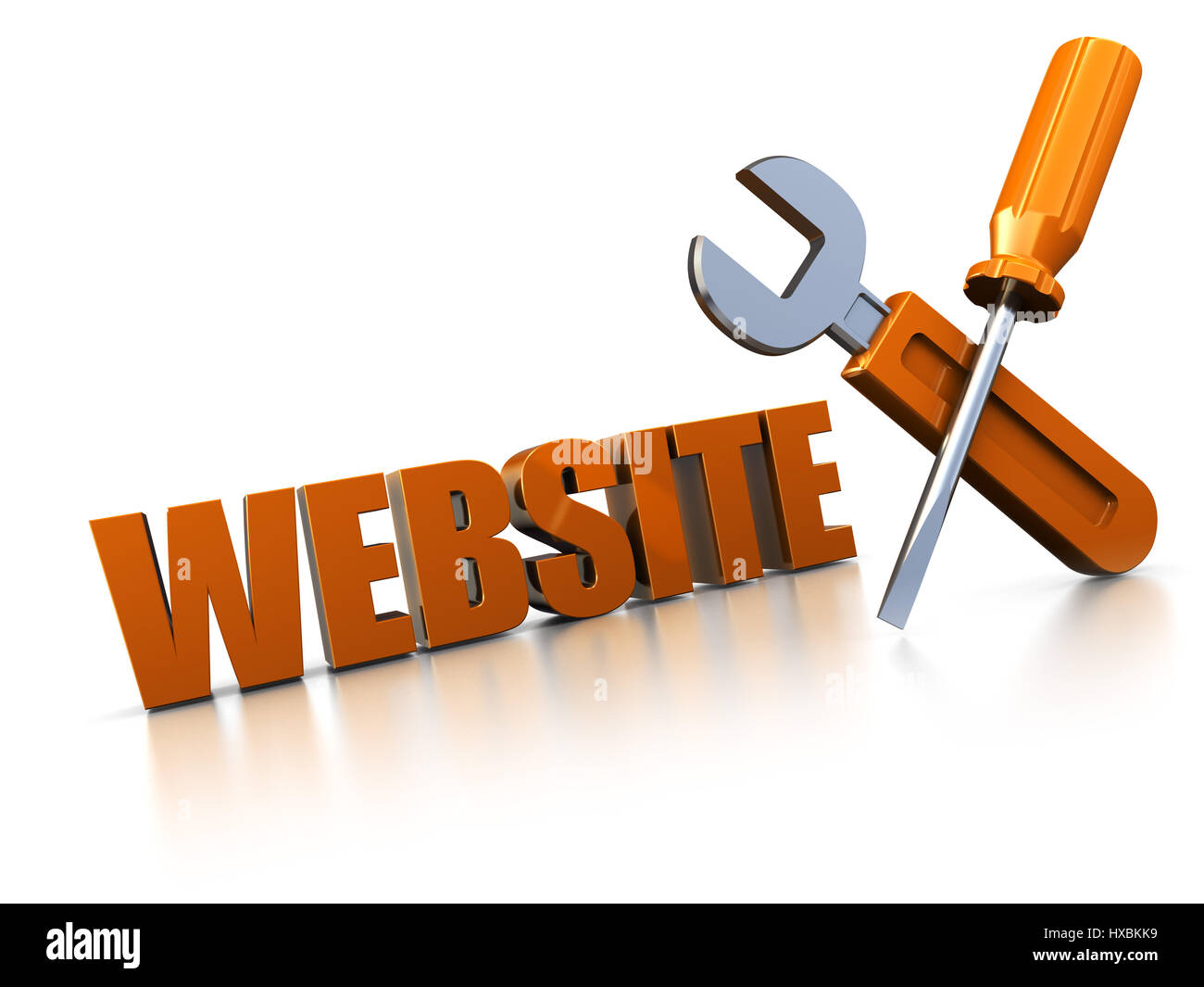 3d illustration of text 'web' with wrench and screwdriver Stock Photo