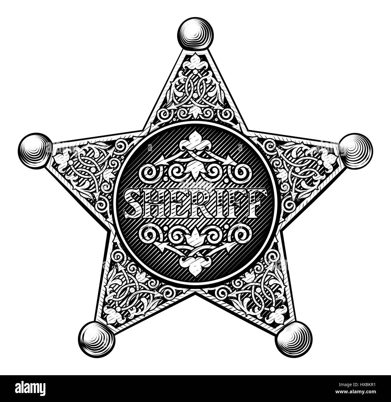 Sheriff badge in a vintage etched engraved style Stock Photo