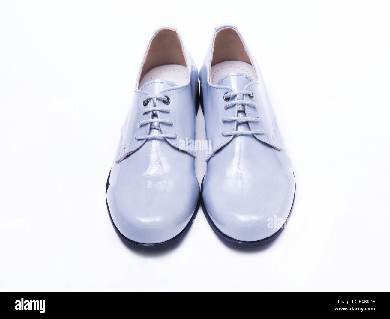 Gray lacquer shoes for a boy Stock Photo