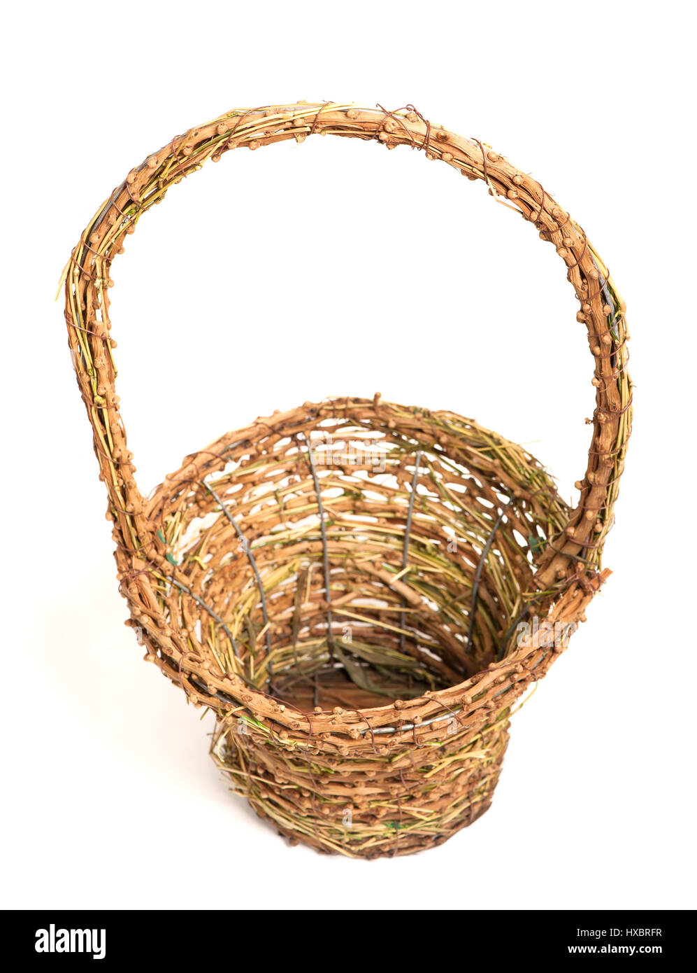 Empty wicker basket isolated on white background Stock Photo - Alamy