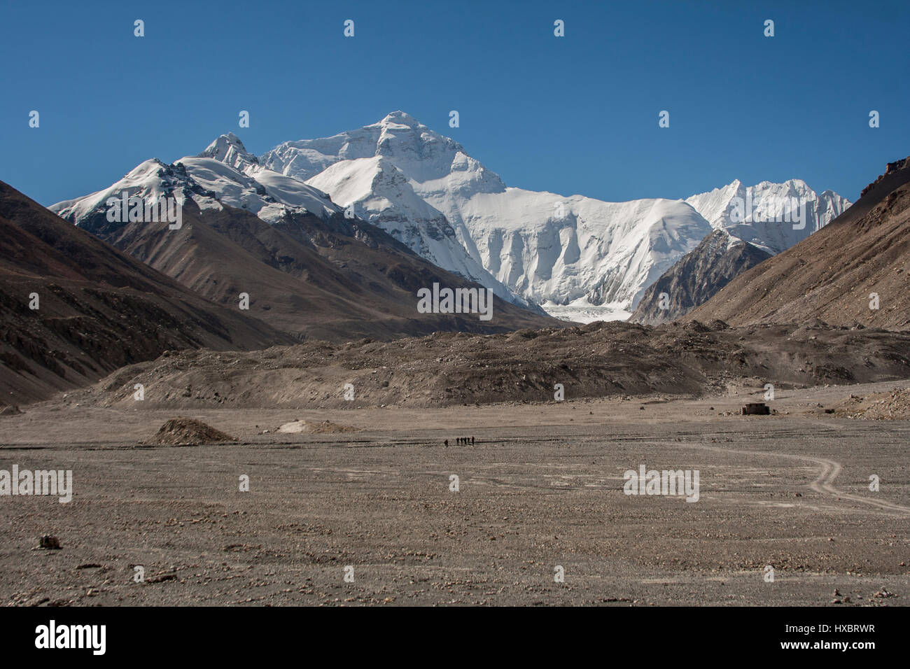 Changtse and Mount Everest view from Rongbuk valley Stock Photo