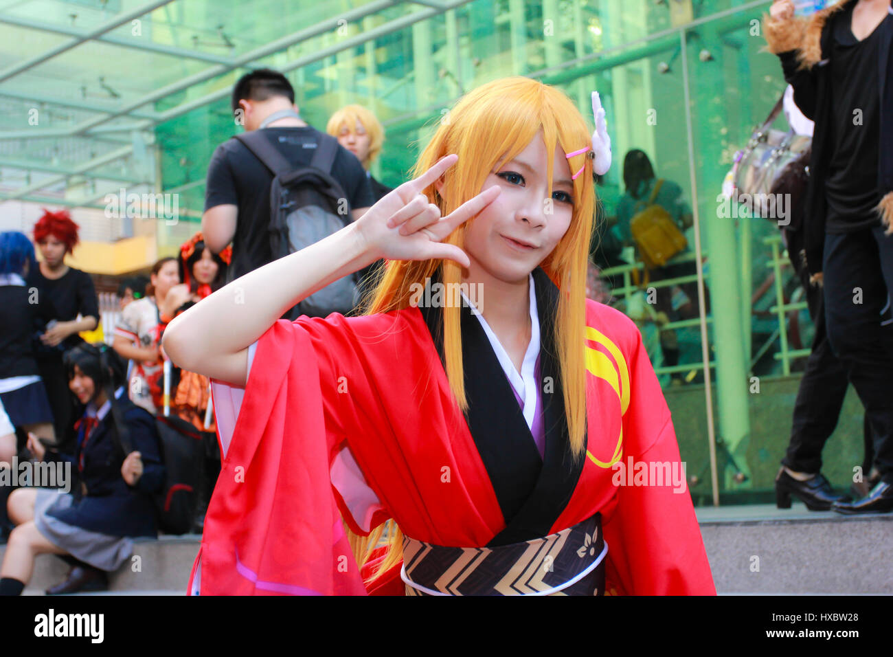 Bangkok - Dec 28: An unidentified Japanese anime cosplay pose in COSCOM ...
