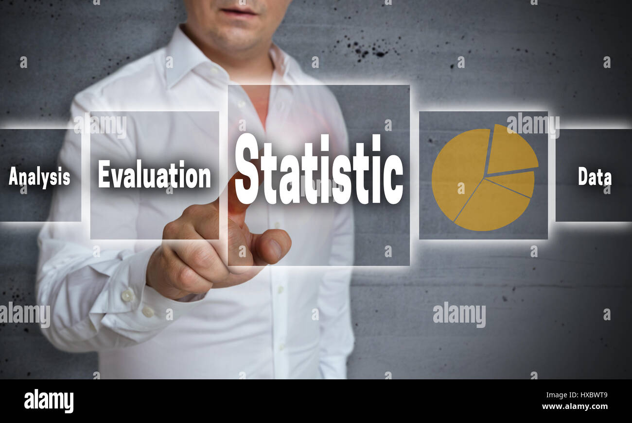 Statistic concept background is shown by man. Stock Photo