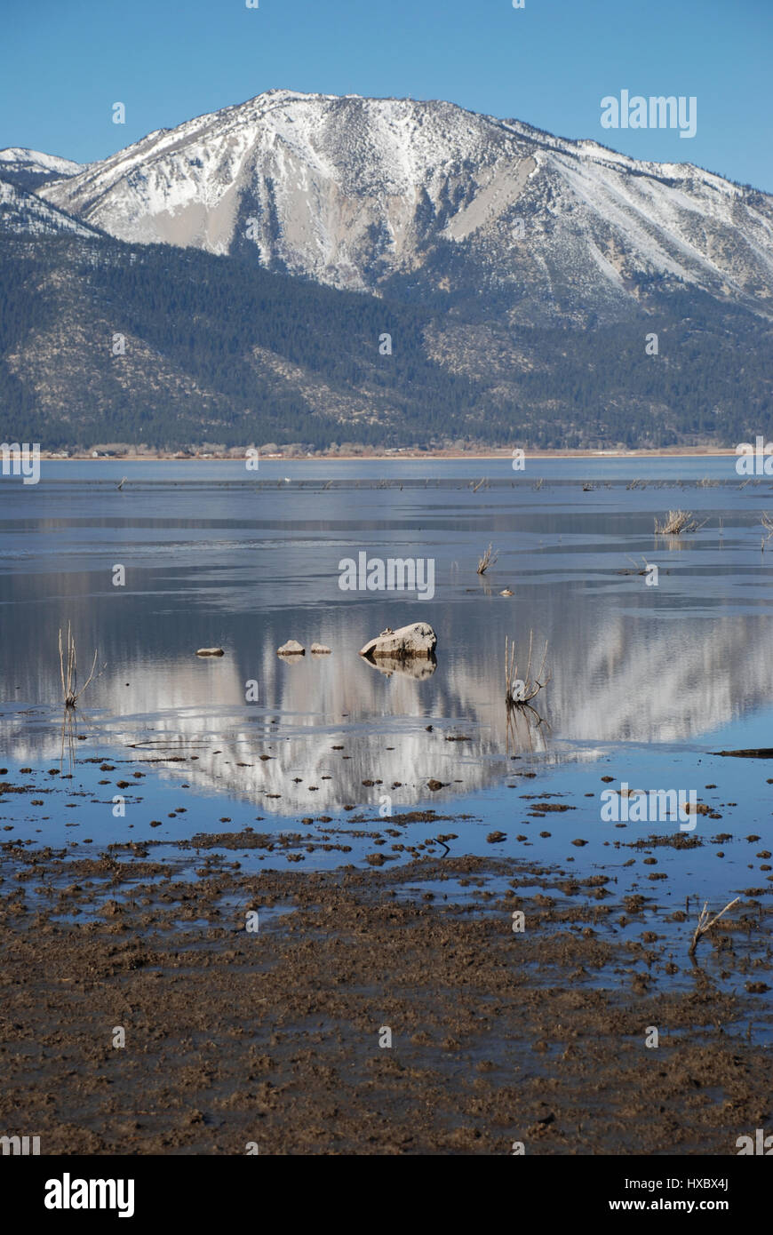 Slide Mountain reflecting in Washoe Lake just outside of Reno, Nevada