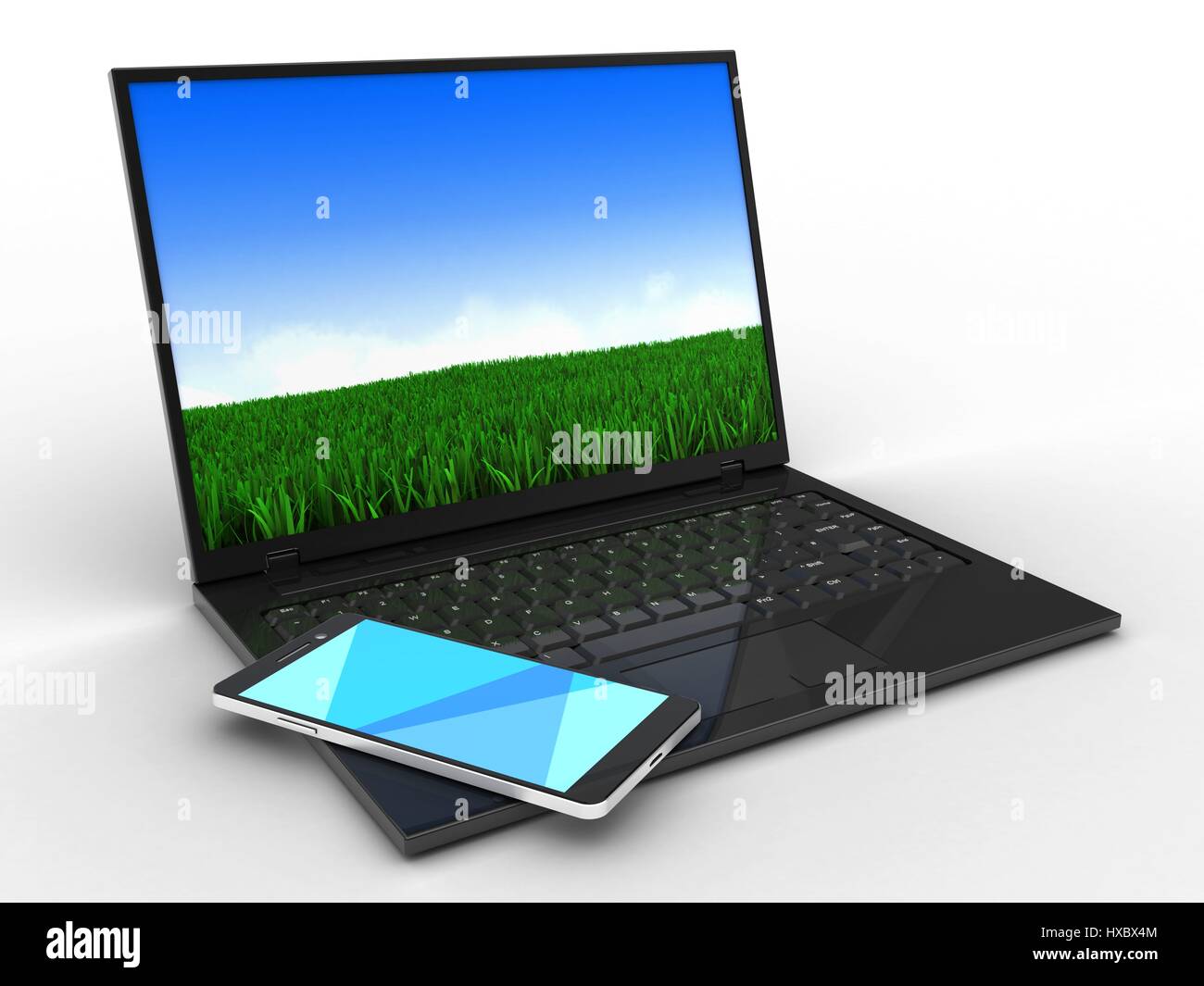 Illustration of laptop with meadow hi-res stock photography and images ...