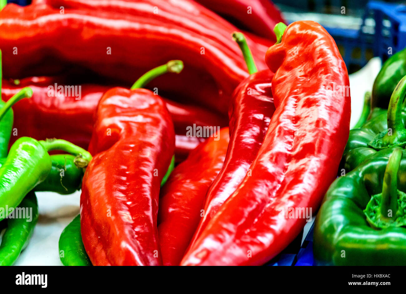 Red and green peppers Stock Photo Alamy
