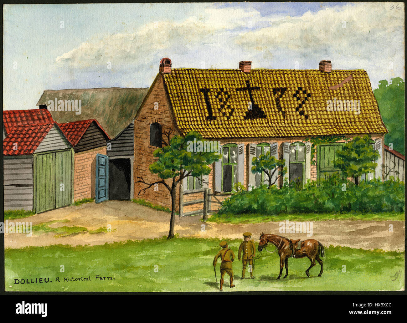 Dollieu, a Historical Farm  - Sketch from anonymous british soldier ( knowed as ' JM') Stock Photo