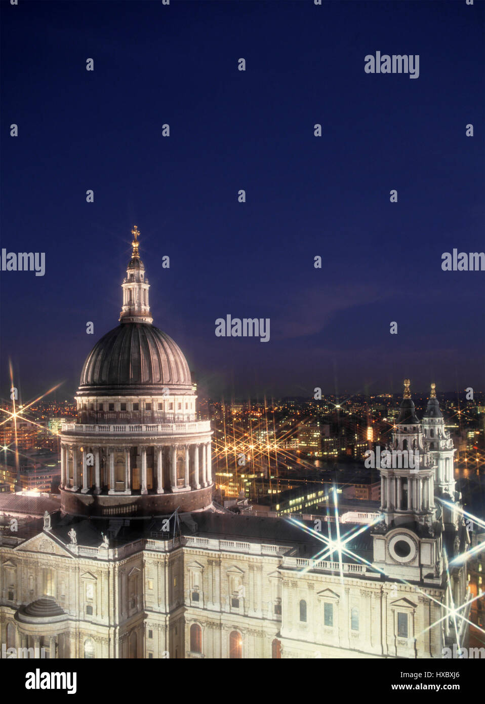 St pauls cathedral church religion Church of England Christopher Wren cathedral dome at dusk aerial view from above looking down on City of London UK Stock Photo