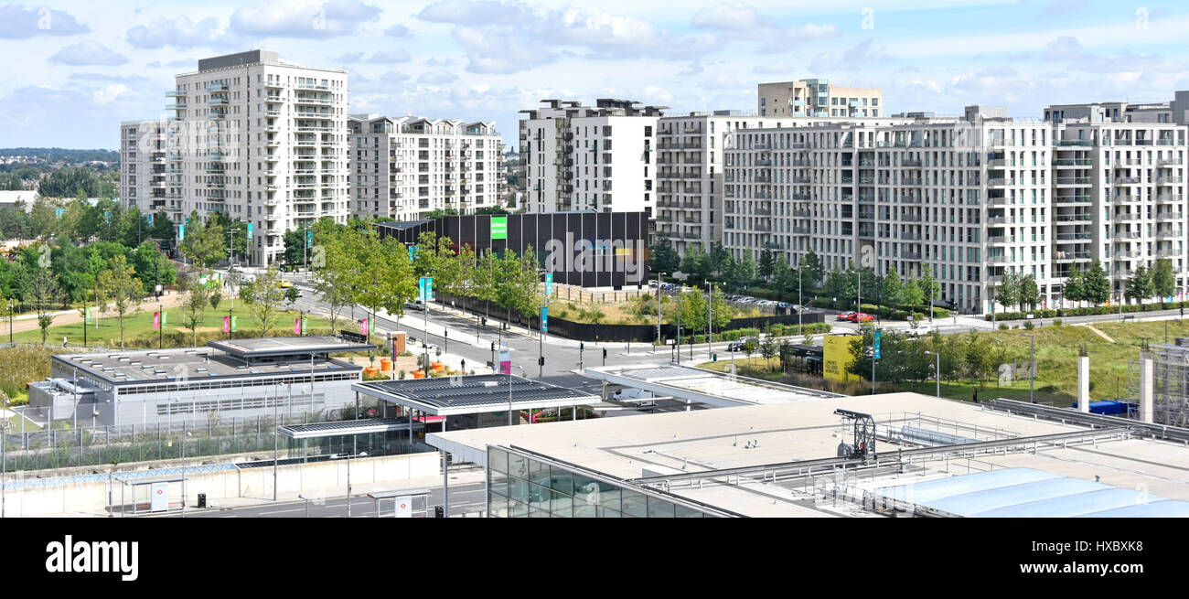 DLR station & Newham East Village exterior apartment flats blocks Queen Elizabeth Olympic Park legacy conversion from athletes village London Olympics Stock Photo