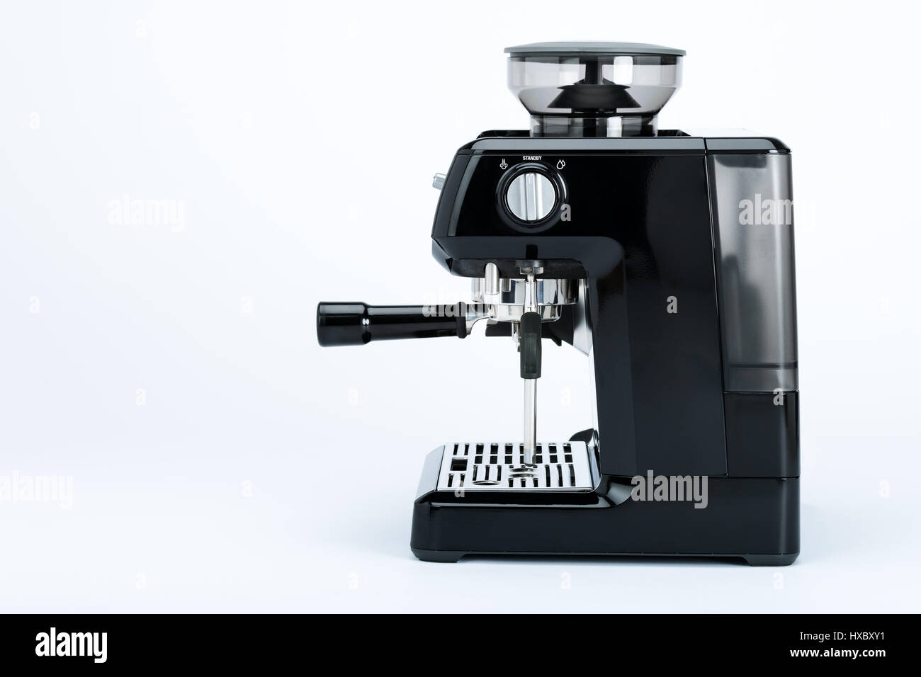Isolated black manual coffee maker with grinder on a white background, side view Stock Photo Alamy