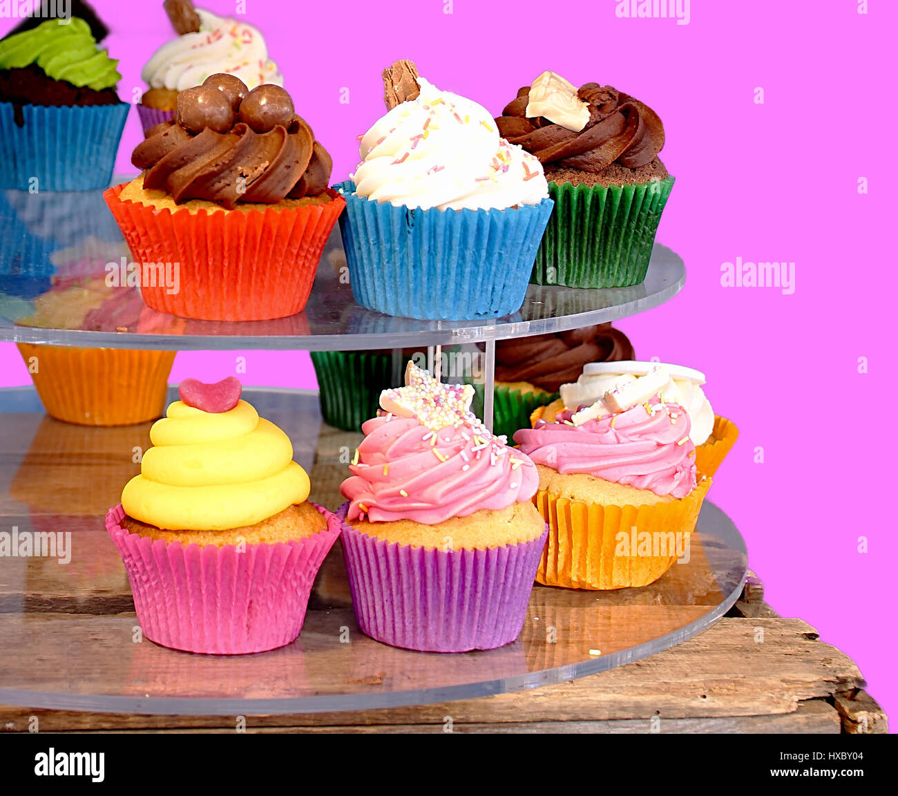 Colourful,traditional cupcakes on street market stall in Stoke on Trent