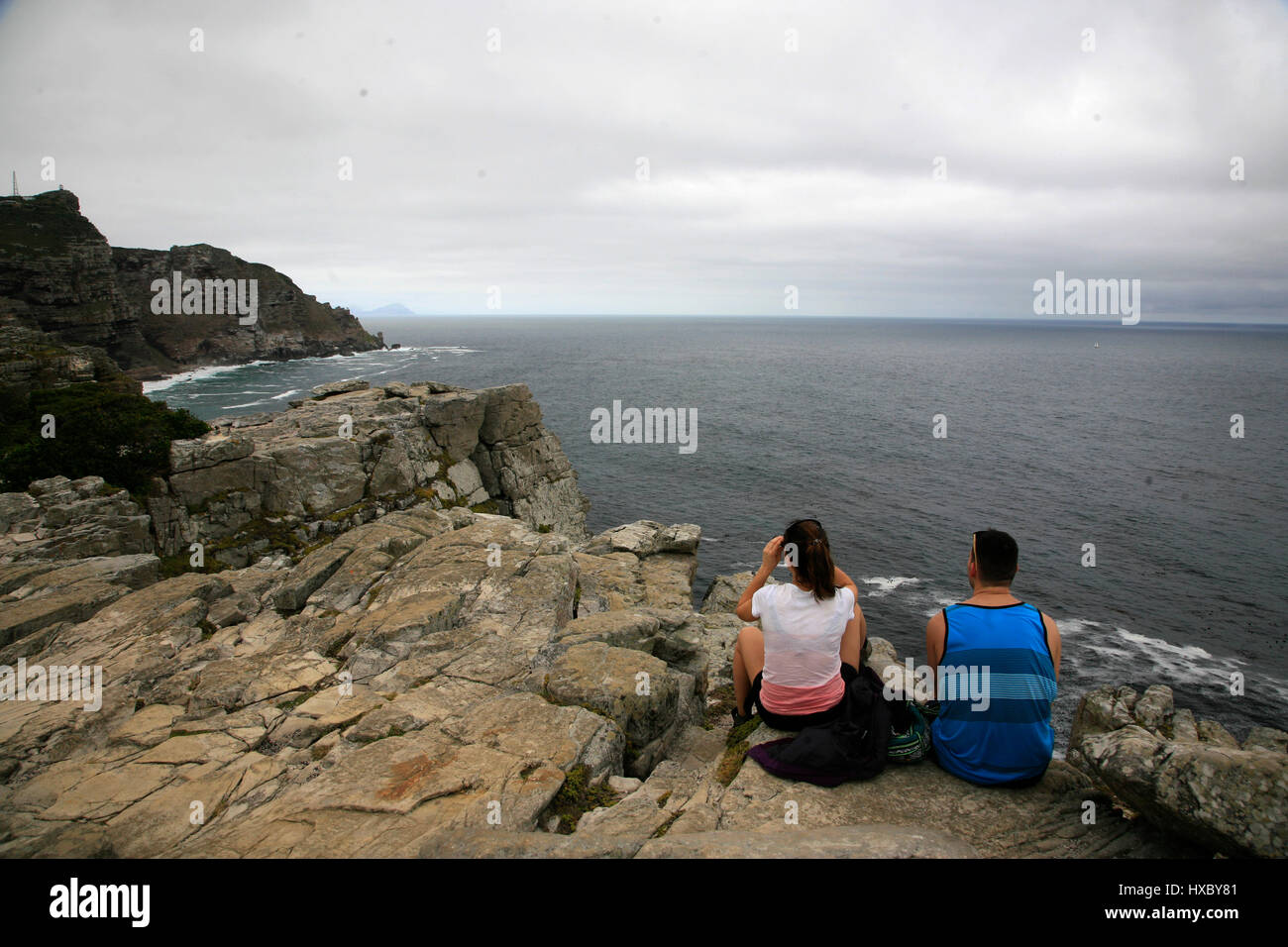 Tourists look at the scenery at the Cape of Good Hope, on the Atlantic coast of the Cape Peninsula, South Africa March 8, 2017. © John Voos Stock Photo