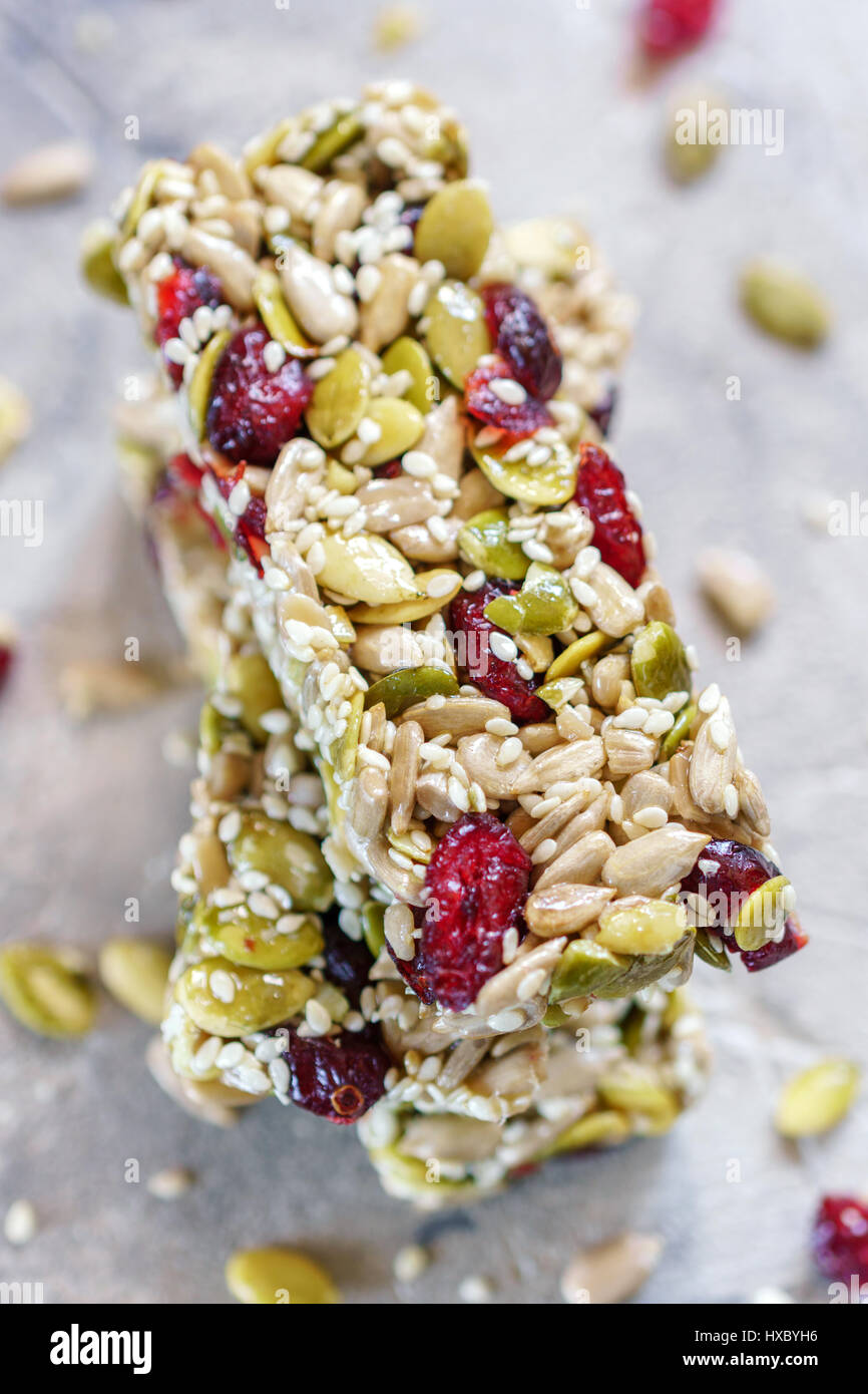 Energy bars snack with pumpkin seeds, sunflower seed, sesame and