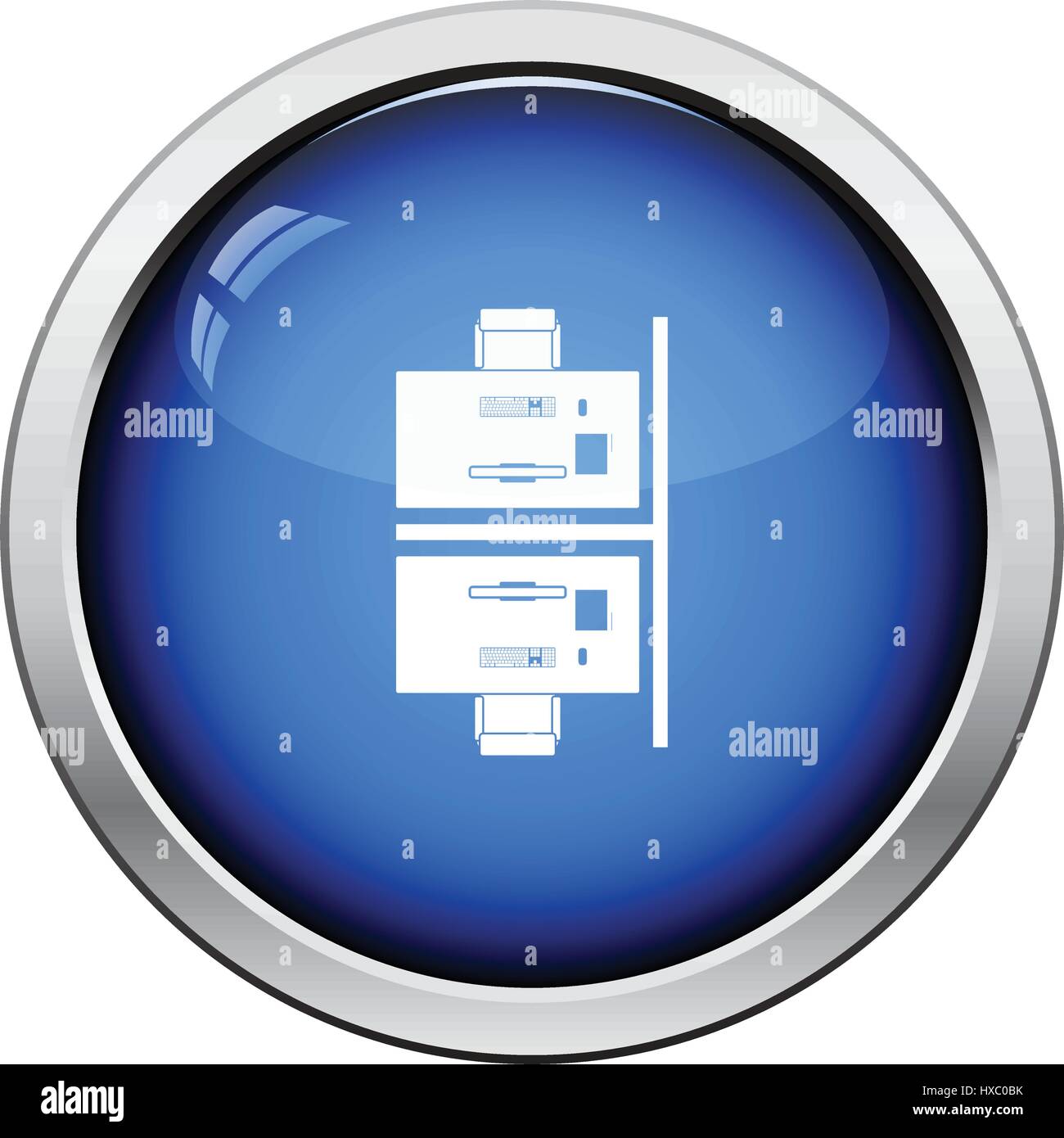 Office table top view icon. Glossy button design. Vector illustration