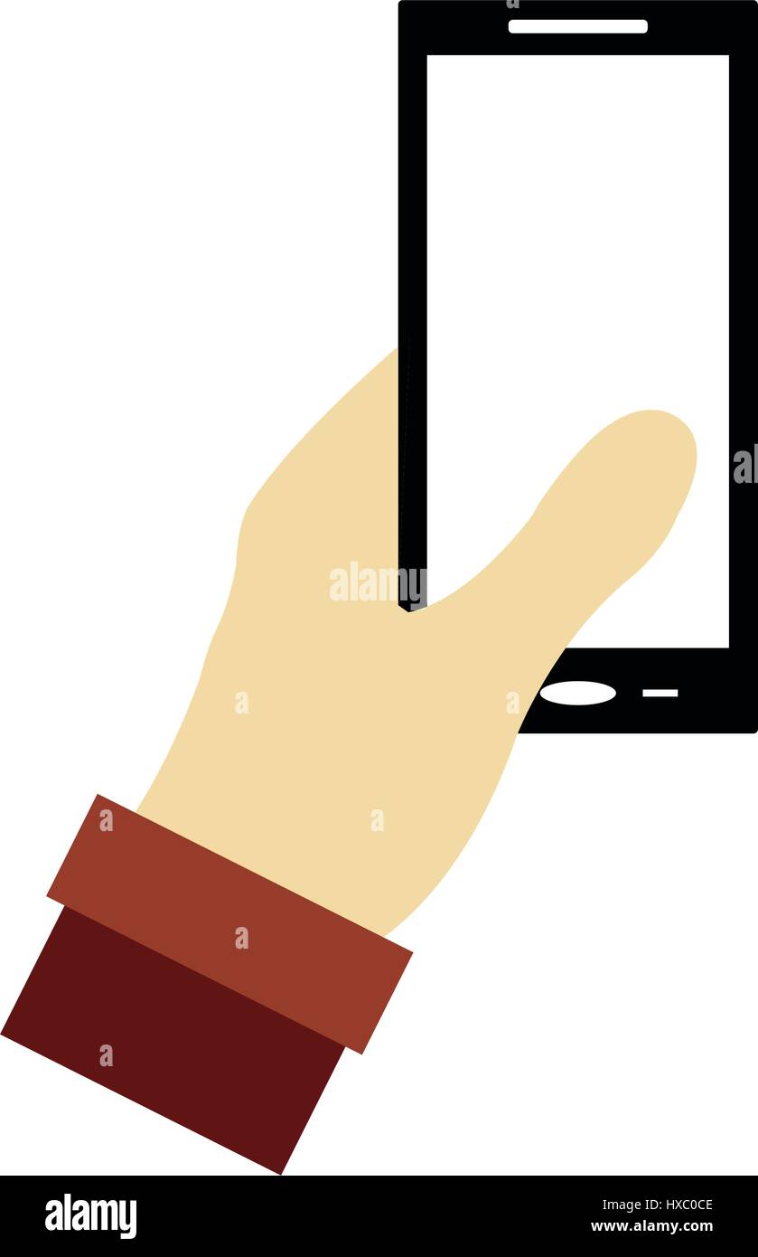 hand icon illustrated with smartphone on white background in vector ...