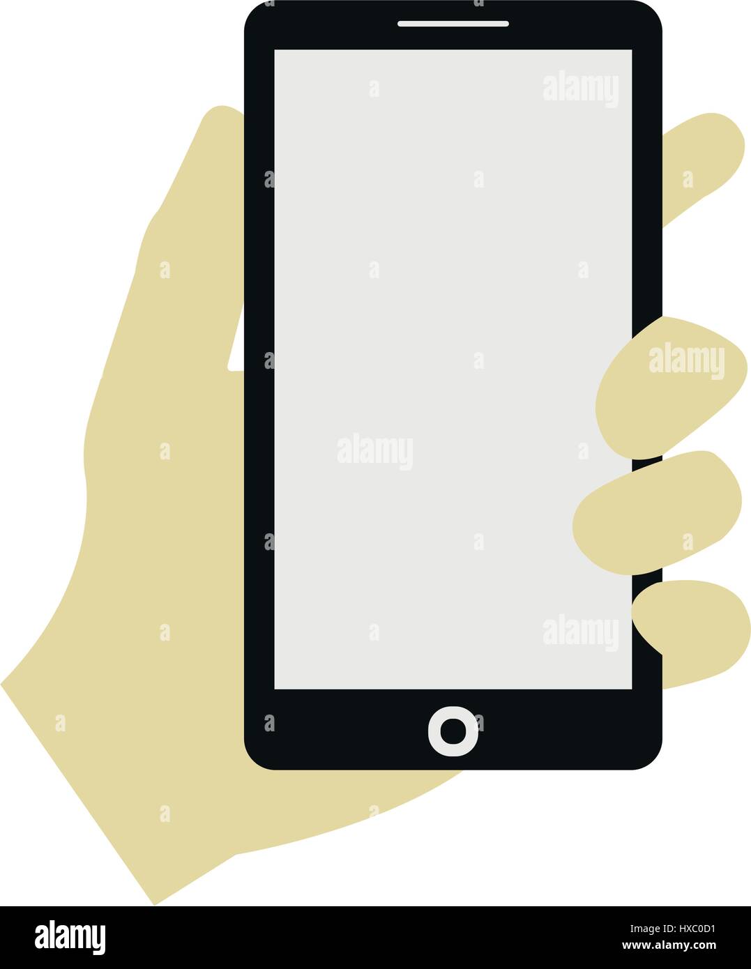 hand icon illustrated with smartphone on white background in vector ...