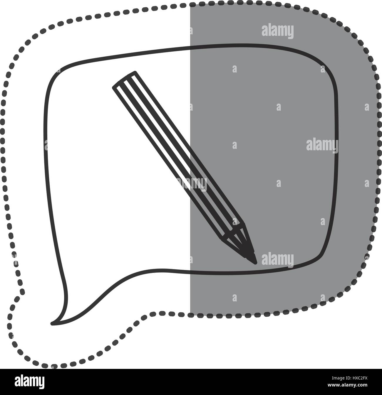 monochrome contour sticker with pencil icon in square speech Stock ...