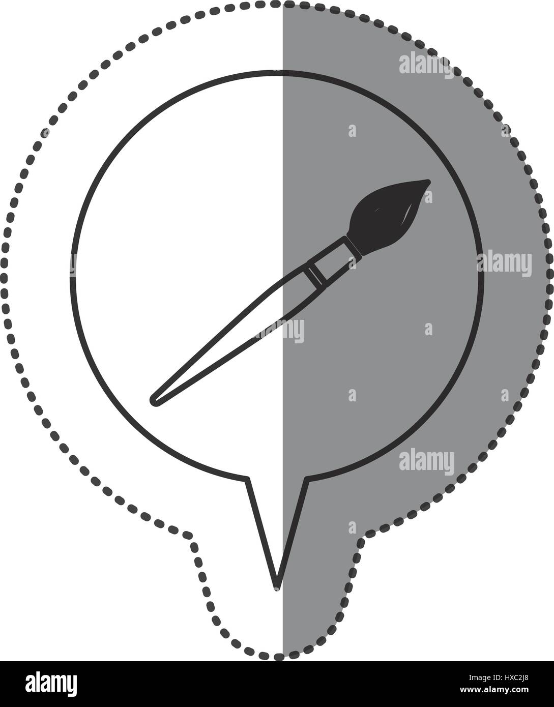 monochrome contour sticker with brush icon in circular speech Stock ...