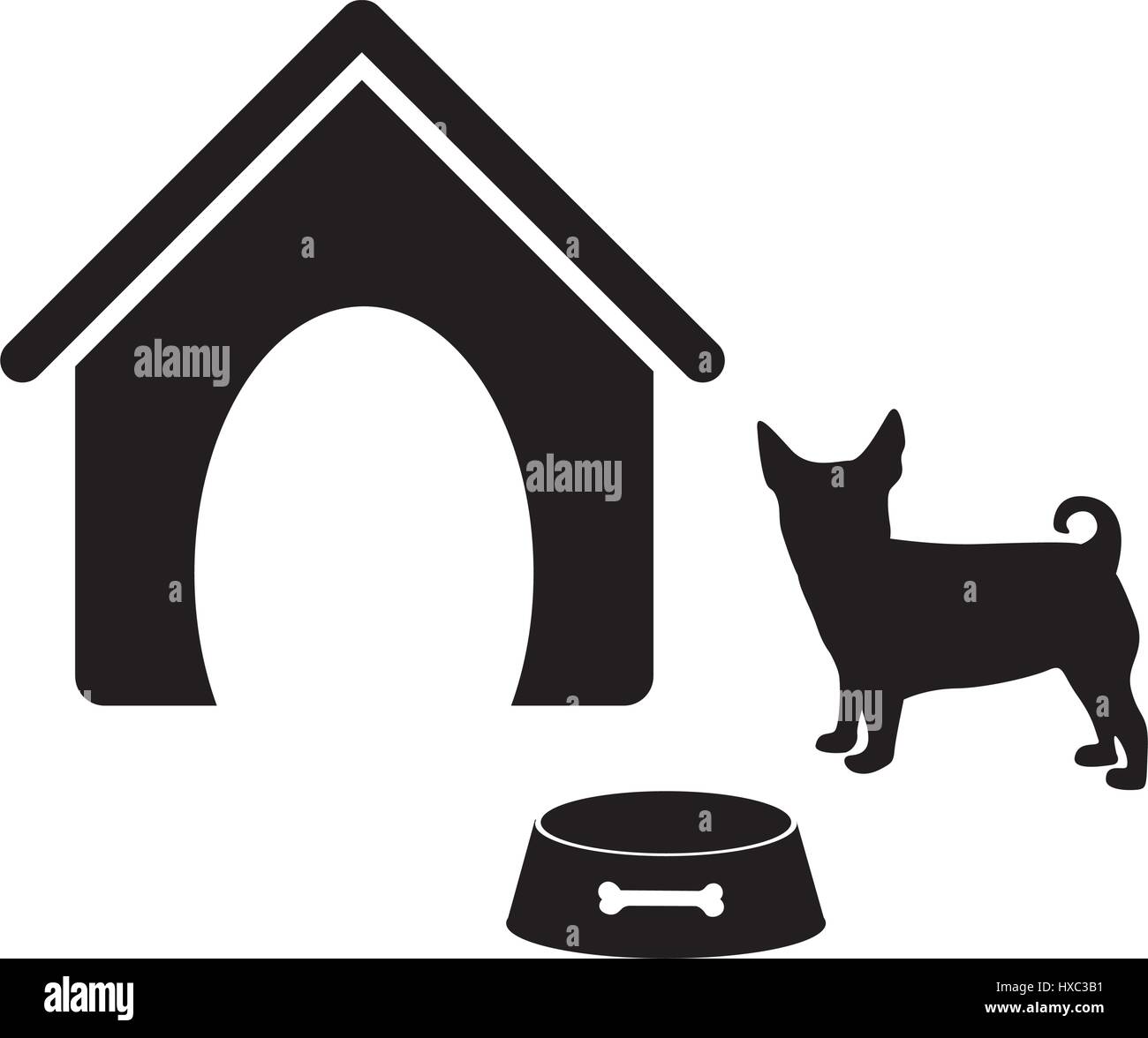 black silhouette dog animal house and pet bowl set Stock Vector ...