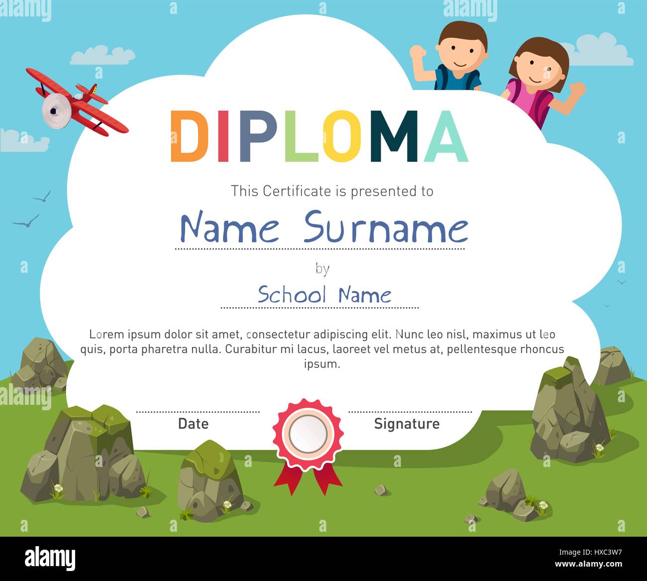 Kids Diploma certificate background design template Stock Vector
