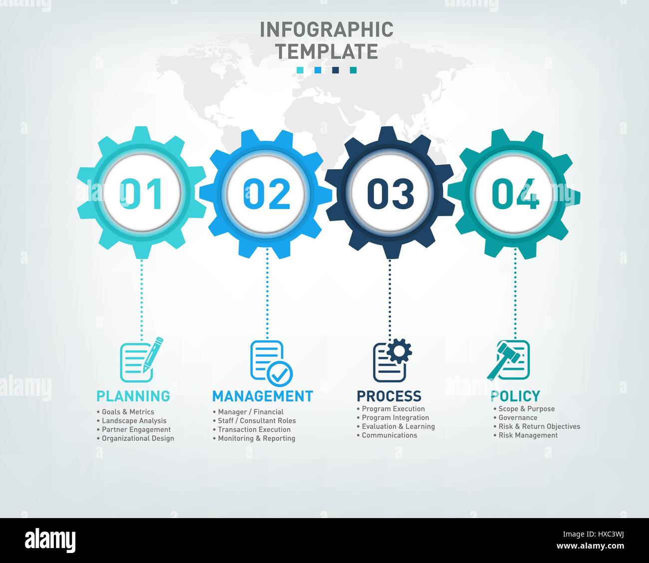 vector infographic template with gears and world map stock vector
